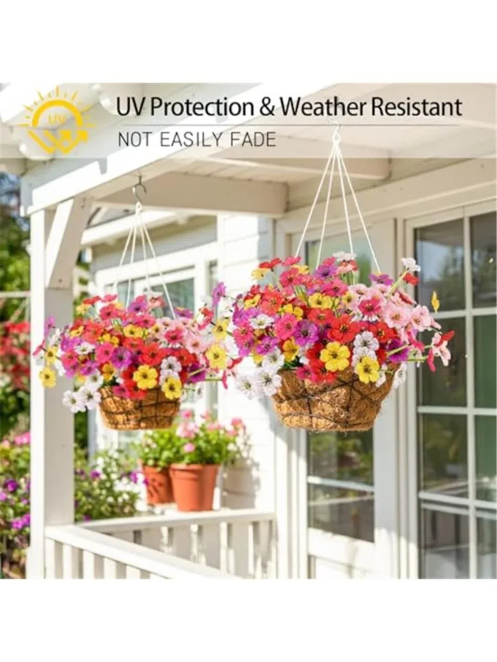 UV Resistant Fake Outdoor Flowers 6 Bundles Faux Plastic Plants No Fade Daisy